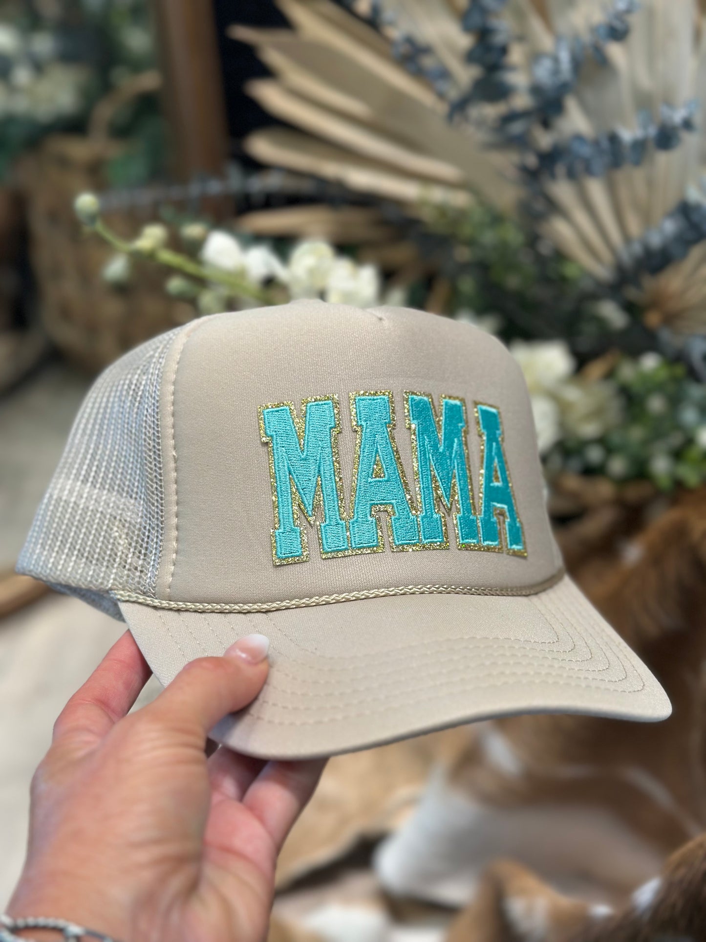 Turquoise Mama trucker hat
