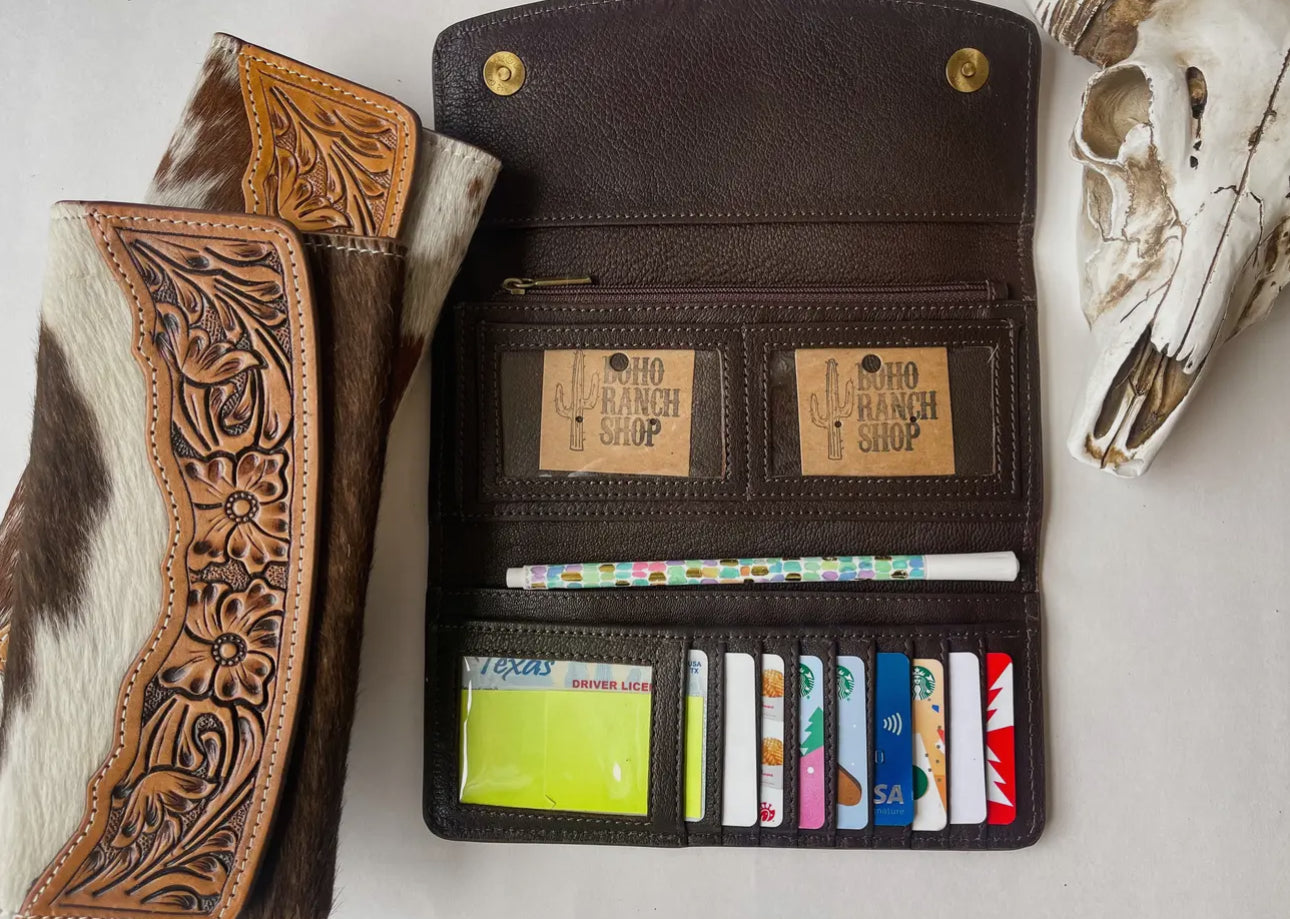 Tooled hair on wallet