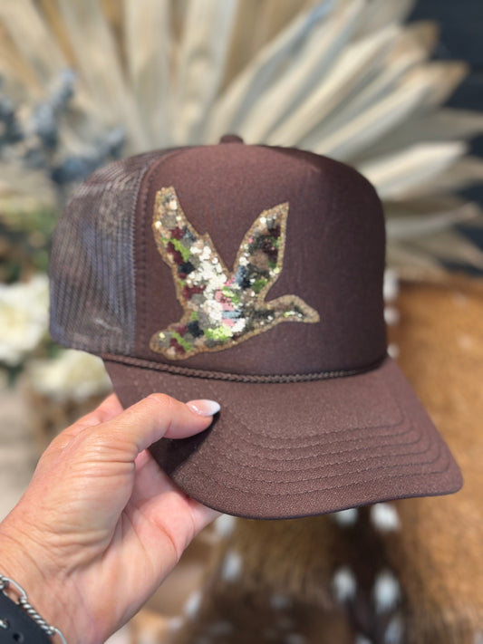 Duck camo sequin patch hat