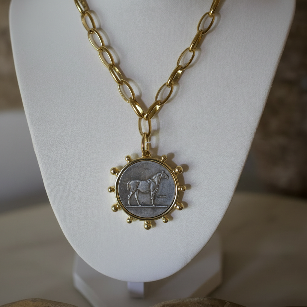 Envy Coin Necklace 18k Gold Non Tarnish Equestrian Coin