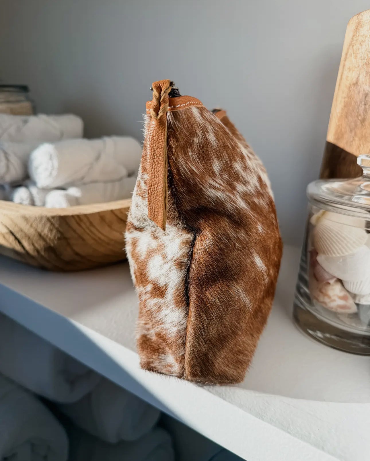Cowhide makeup bag