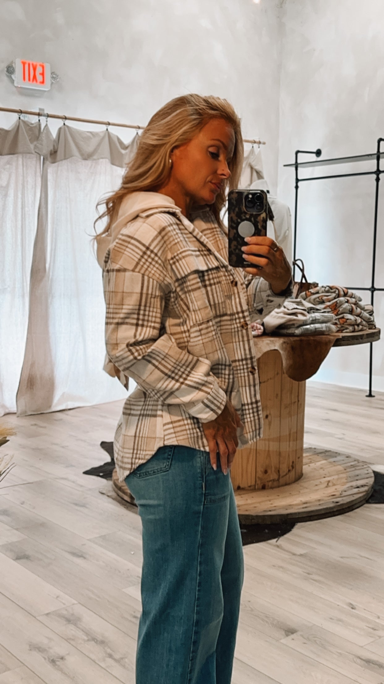 Neutral flannel with removable hood