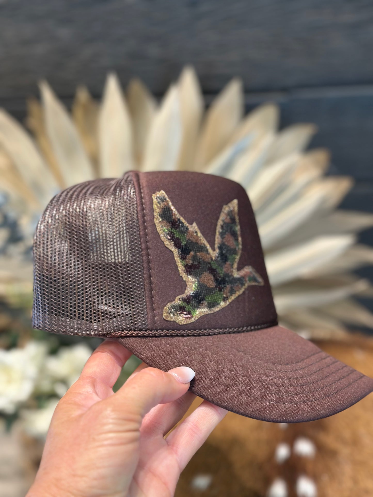 Duck camo sequin patch hat