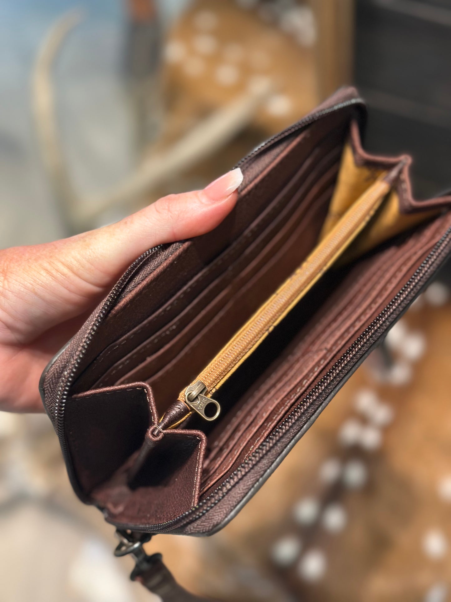 “The Jane” Tooled zip wristlet wallet