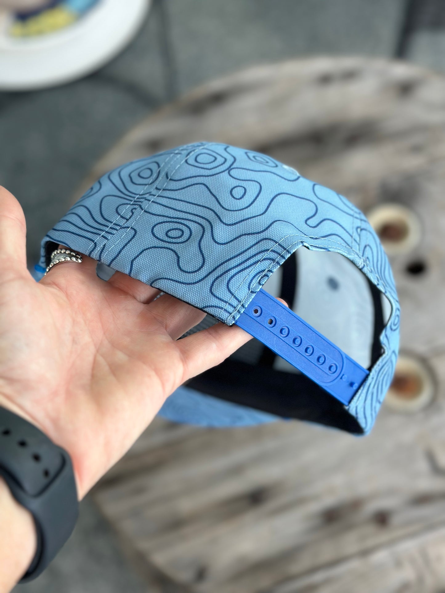“Lazy K Exotics” hog fish logo hat (blue topography)