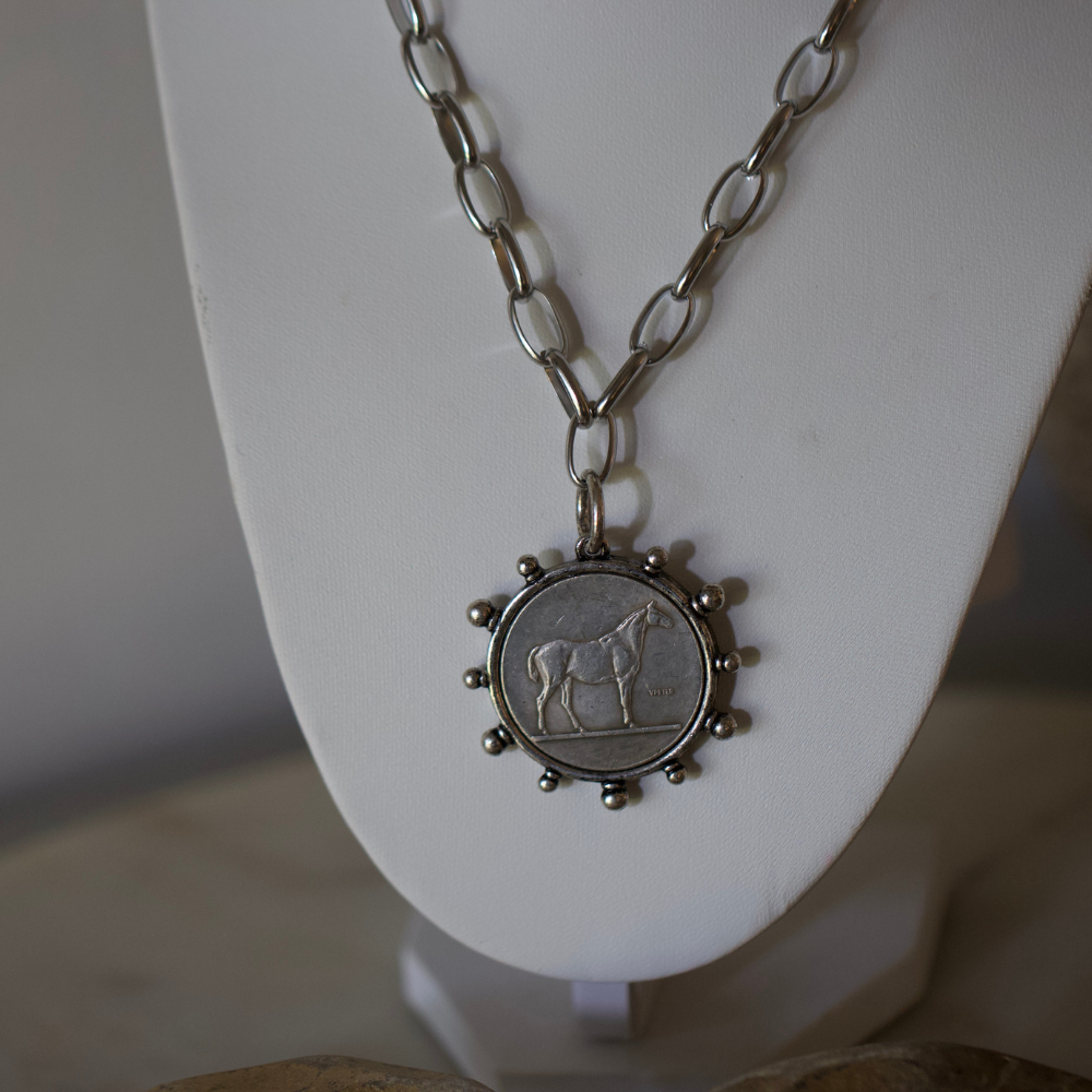 Envy Silver Horse Coin Necklace Non Tarnish