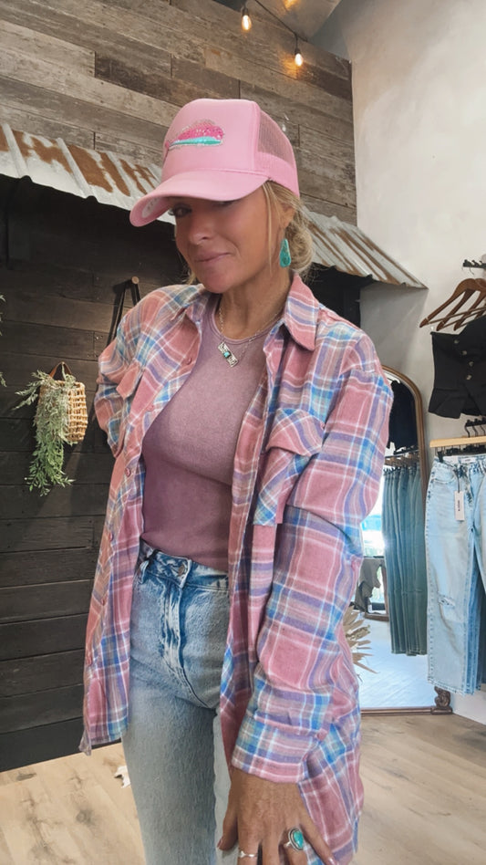 Pink oversized flannel