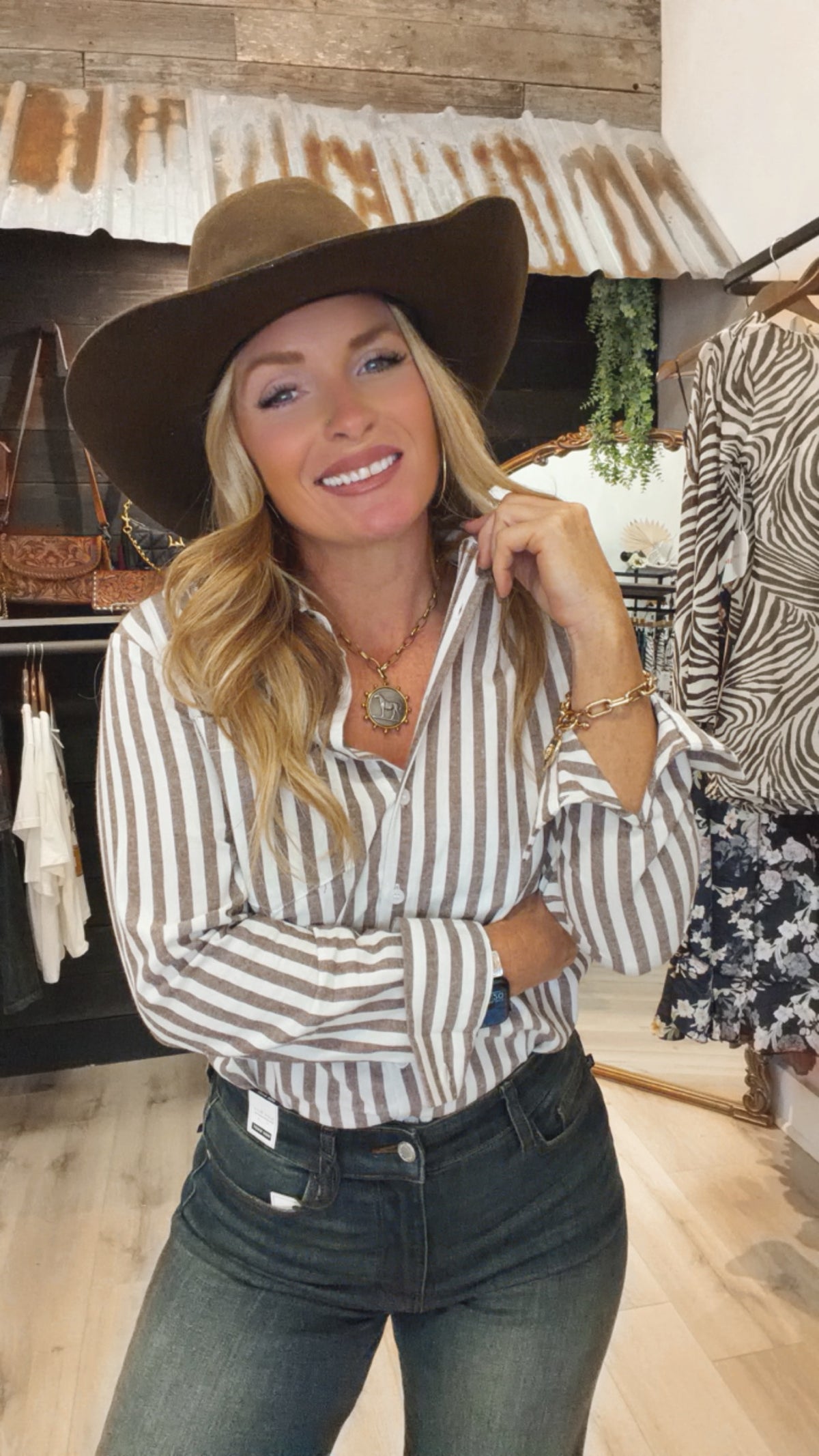“The Stockman” Striped 100% Cotton Collared Top