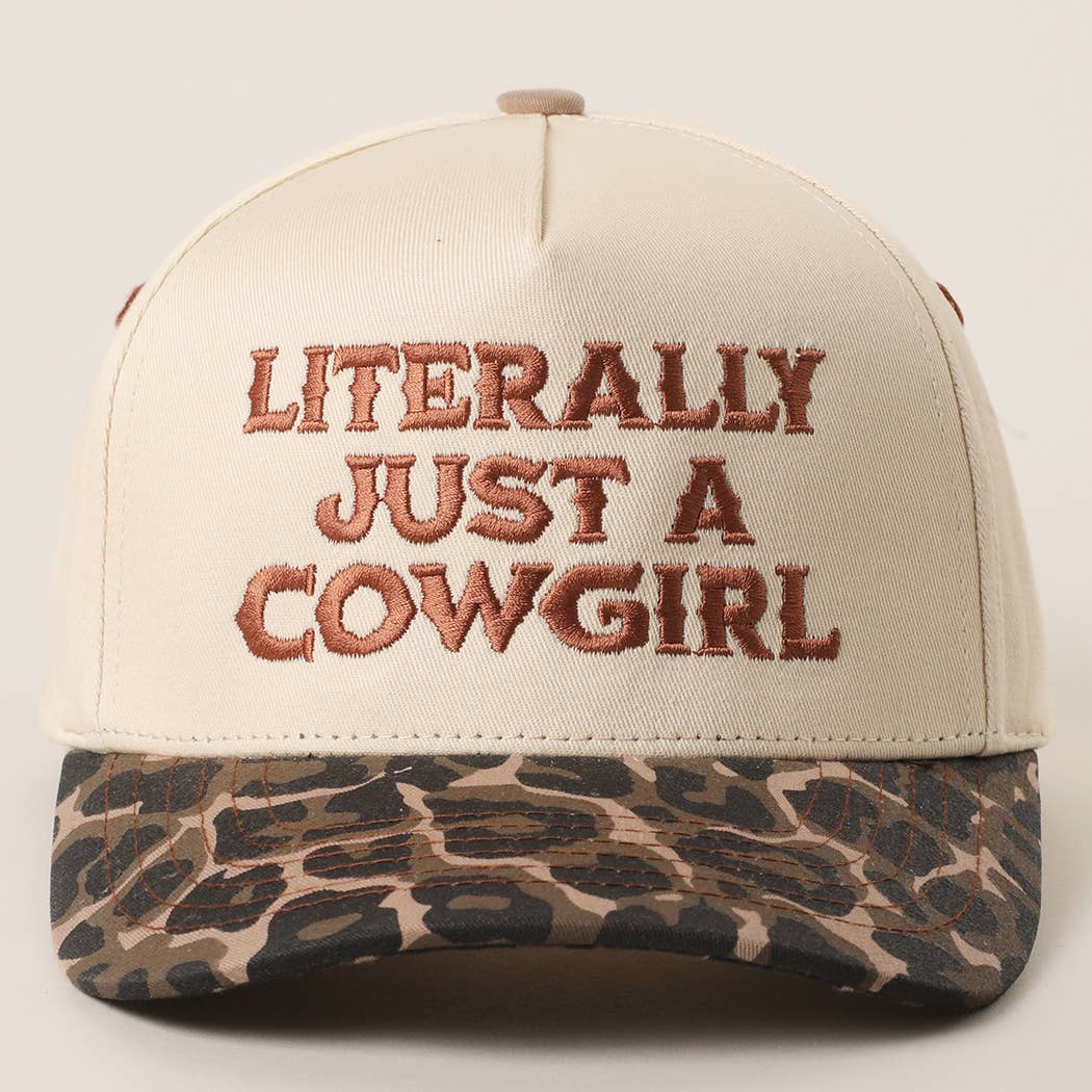 LITERALLY JUST A COWGIRL Leopard Trucker Hat