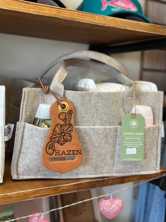 Custom Latigo keeper leather name tag