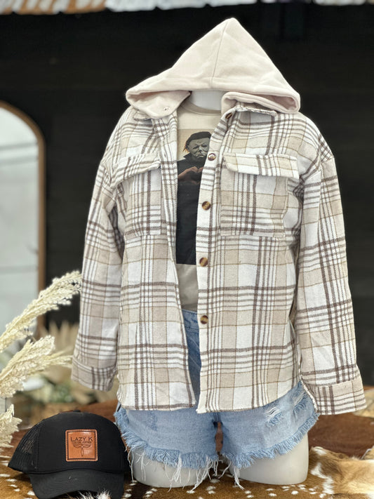 Neutral flannel with removable hood