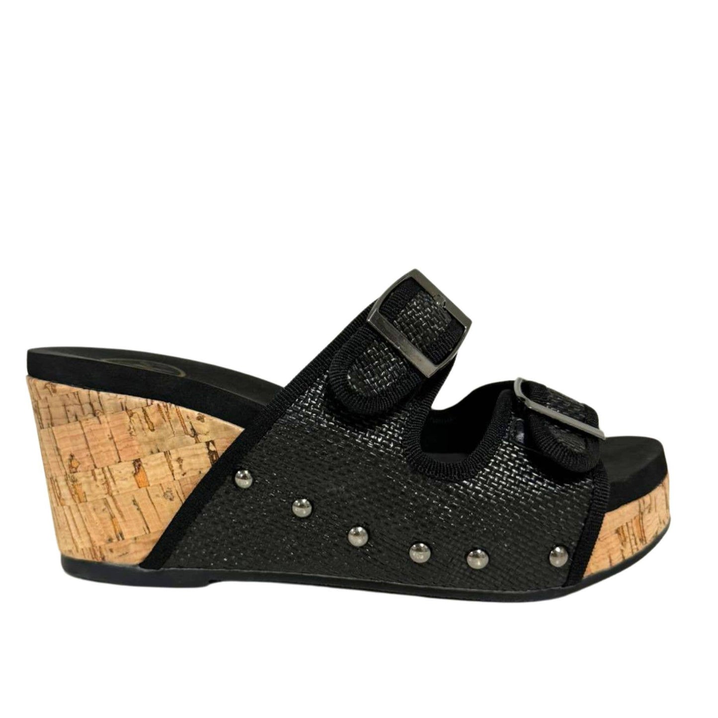 The Cabana Wedge- Raffia Double Buckle Slip On Cork Cushioned Platform