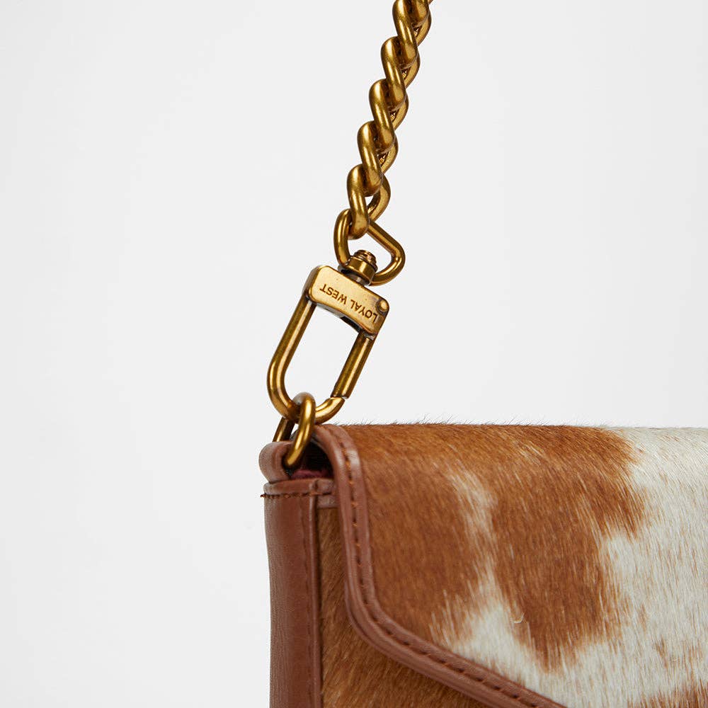 Loyal West On The Go Mini Chain Bag- In Brown & White Cowhide And Calfskin