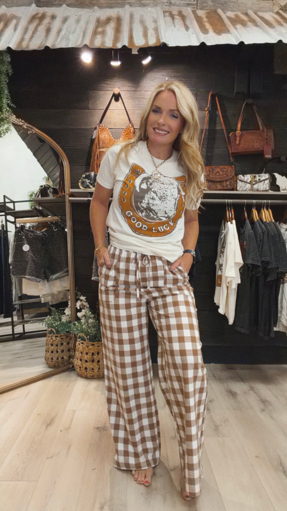 The Belmont Gingham Plaid Drawstring Elastic Waist Pants