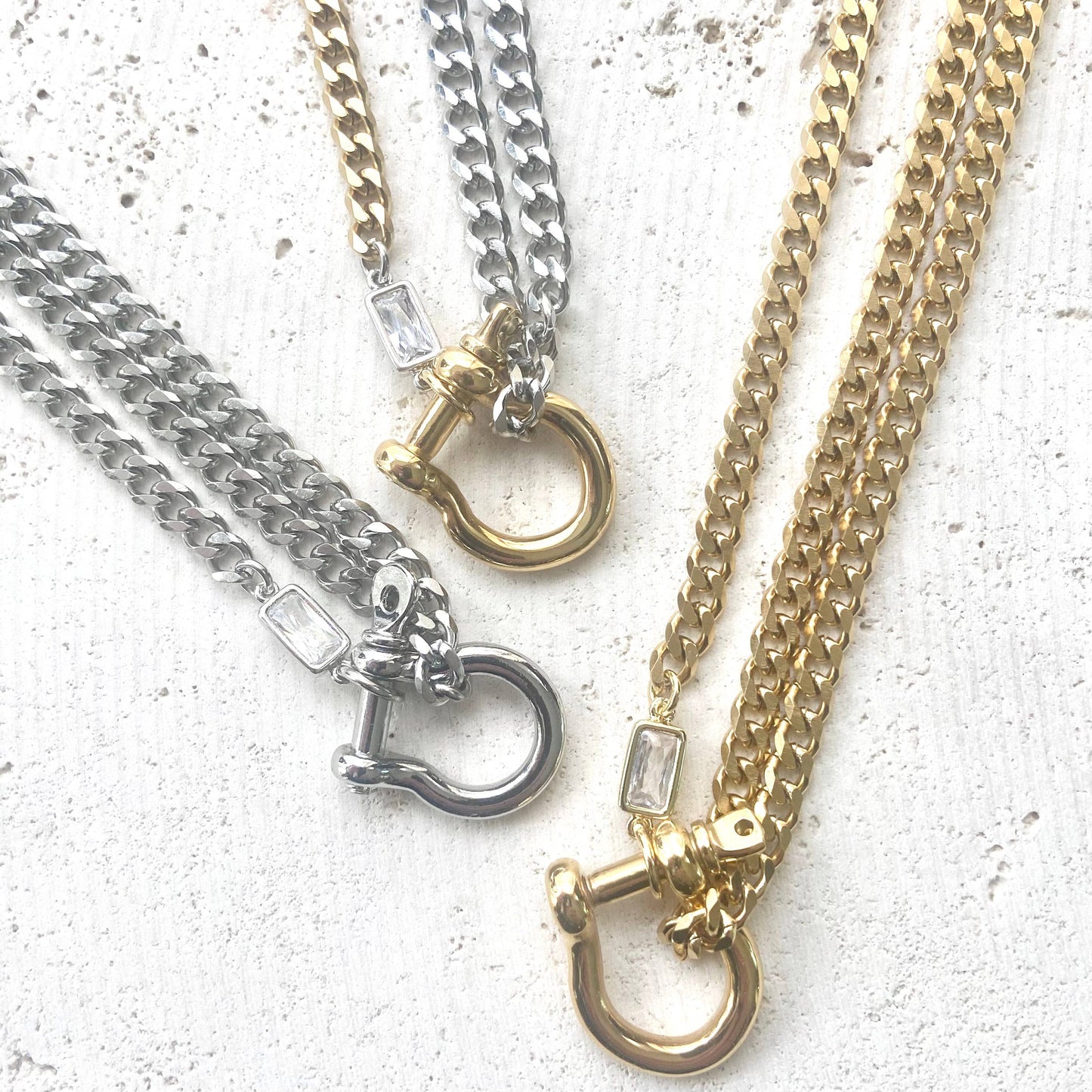 Shackle necklaces non tarnishing jewelry mixed metal
