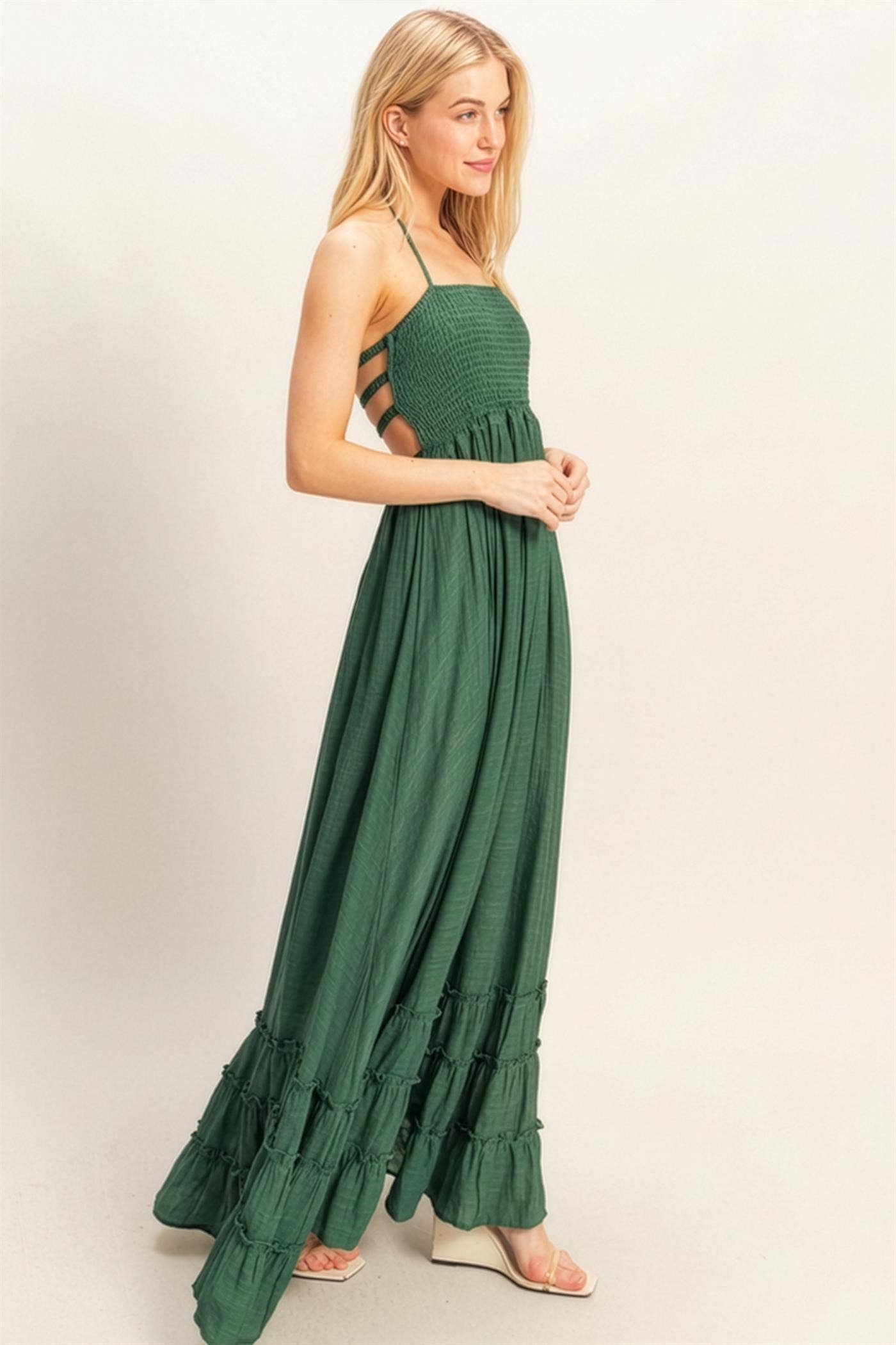 Sunset Tides - Smocked Halter Maxi Dress
