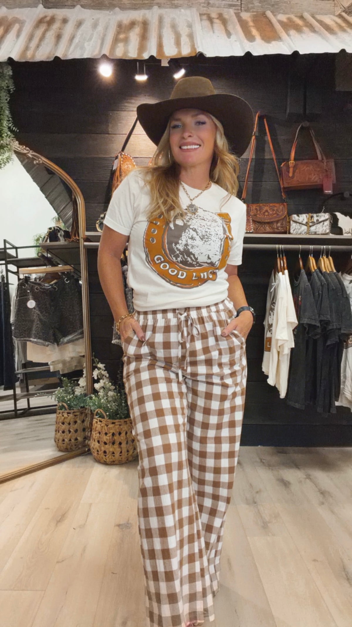 The Belmont Gingham Plaid Drawstring Elastic Waist Pants