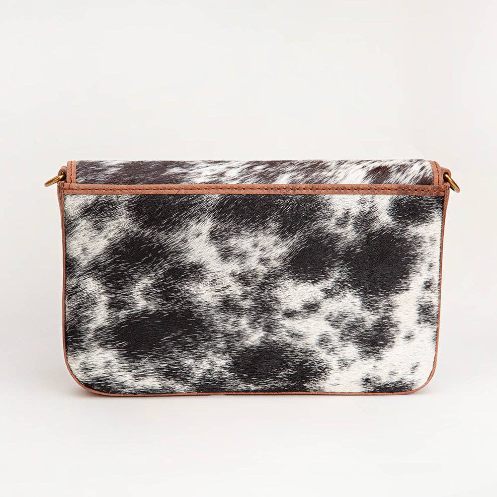 The LW speedster mini chain bag in brown and white cowhide