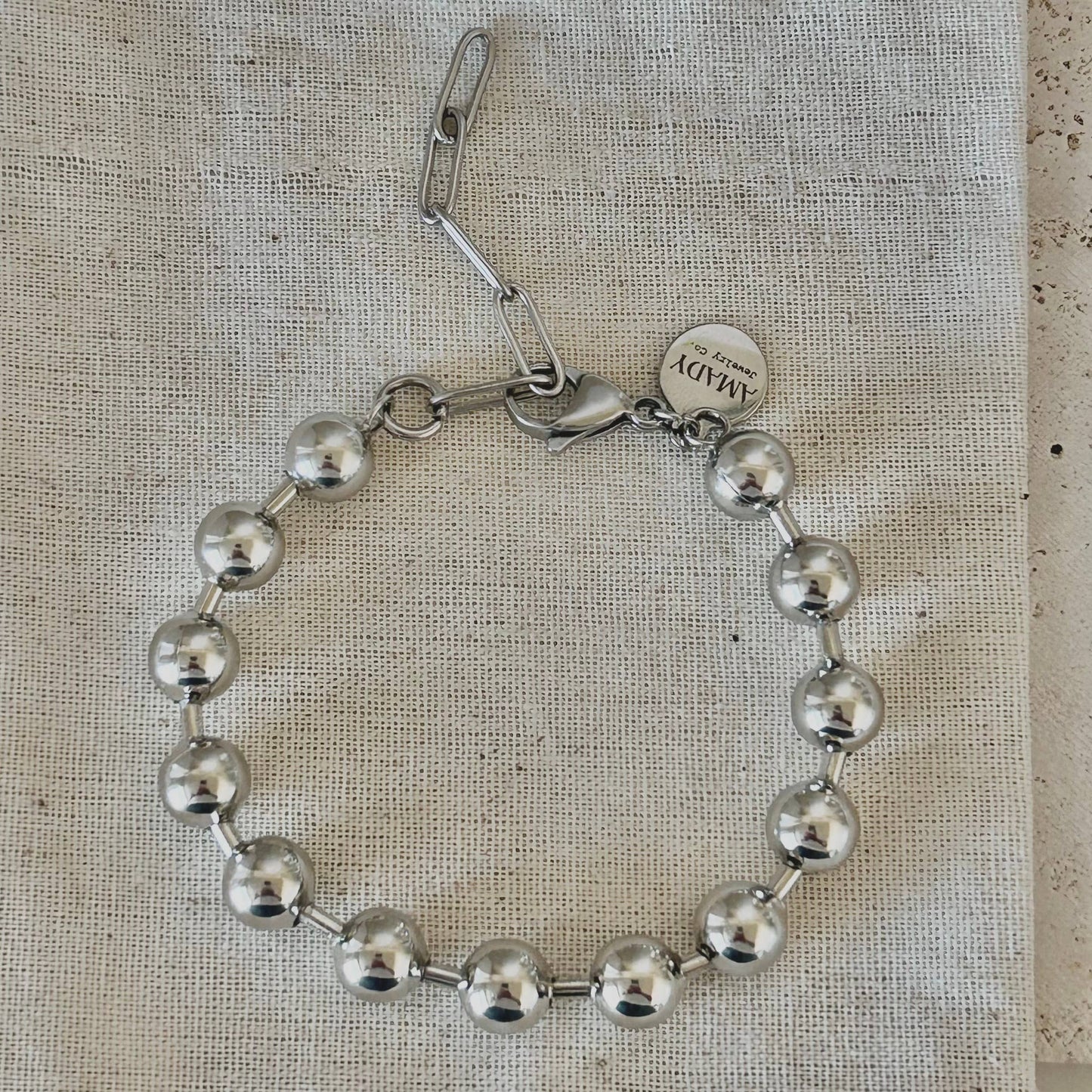 Silver Beaded Ball Chain Bracelet with Paperclip Extension