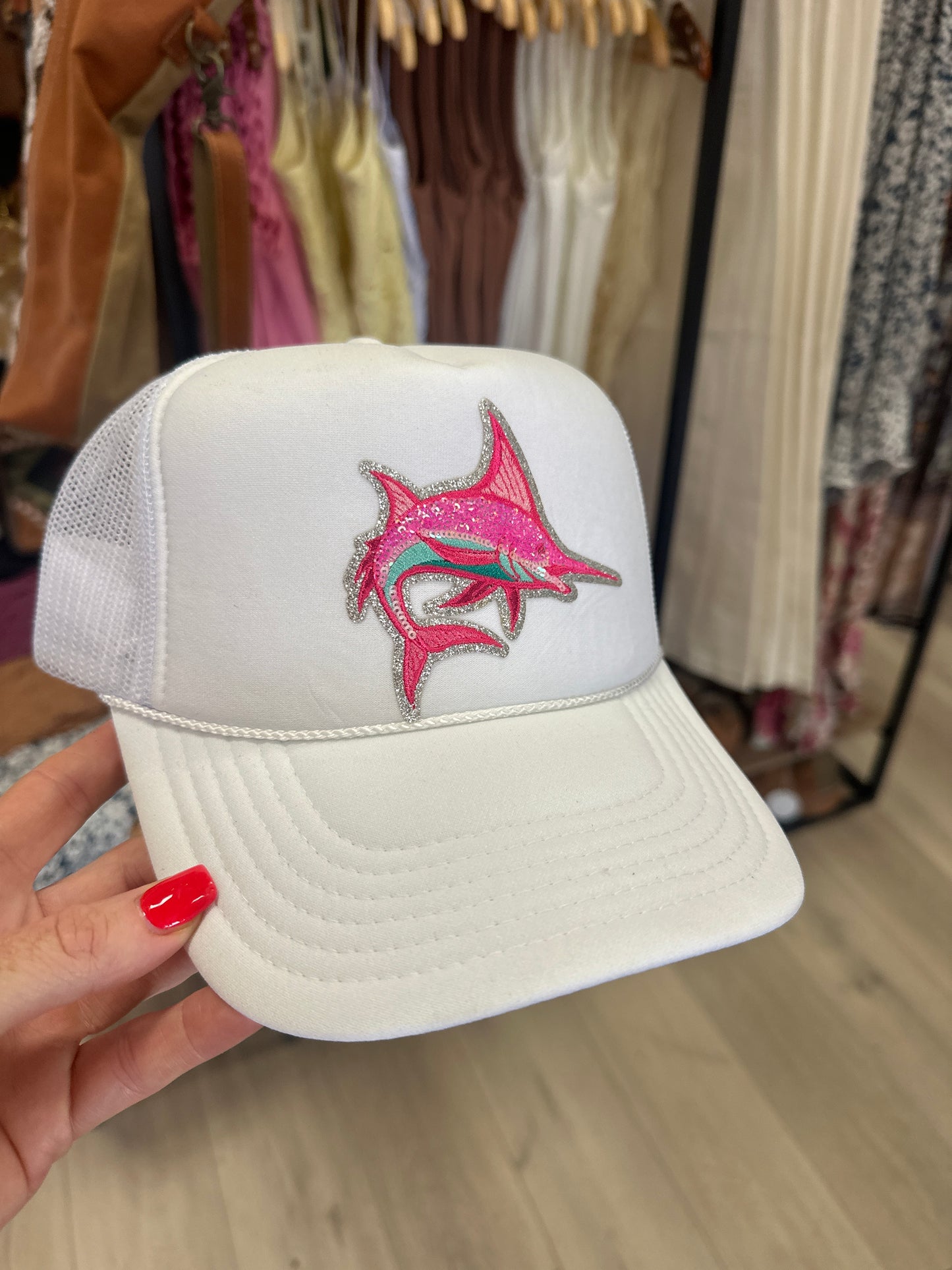 Preppy marlin sequin patch hat