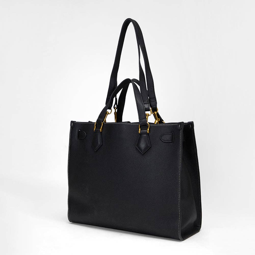 LW Tote Bag In Calfskin - Black
