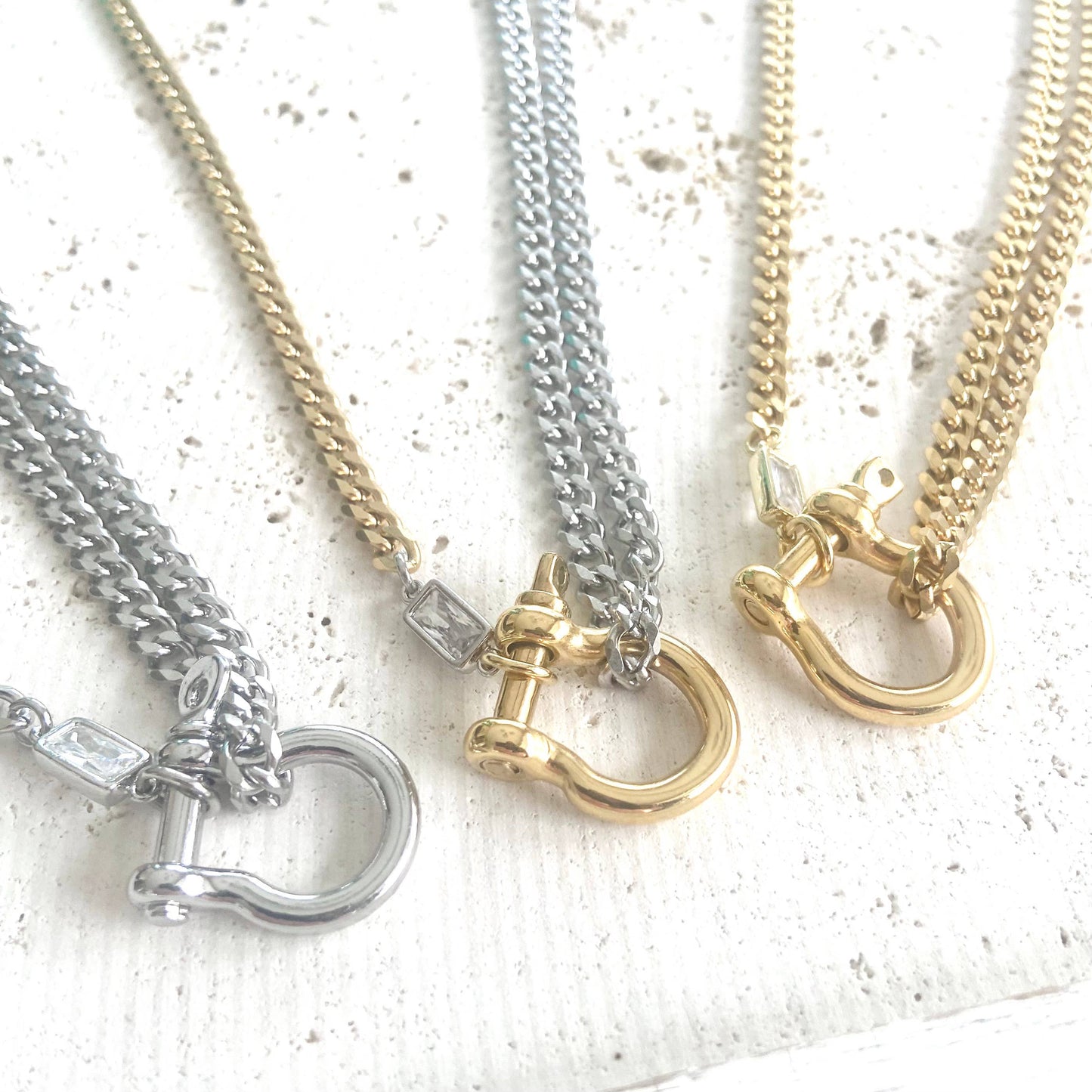 Shackle necklaces non tarnishing jewelry mixed metal
