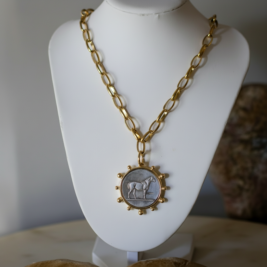 Envy Coin Necklace  18k Gold Non Tarnish Equestrian Coin