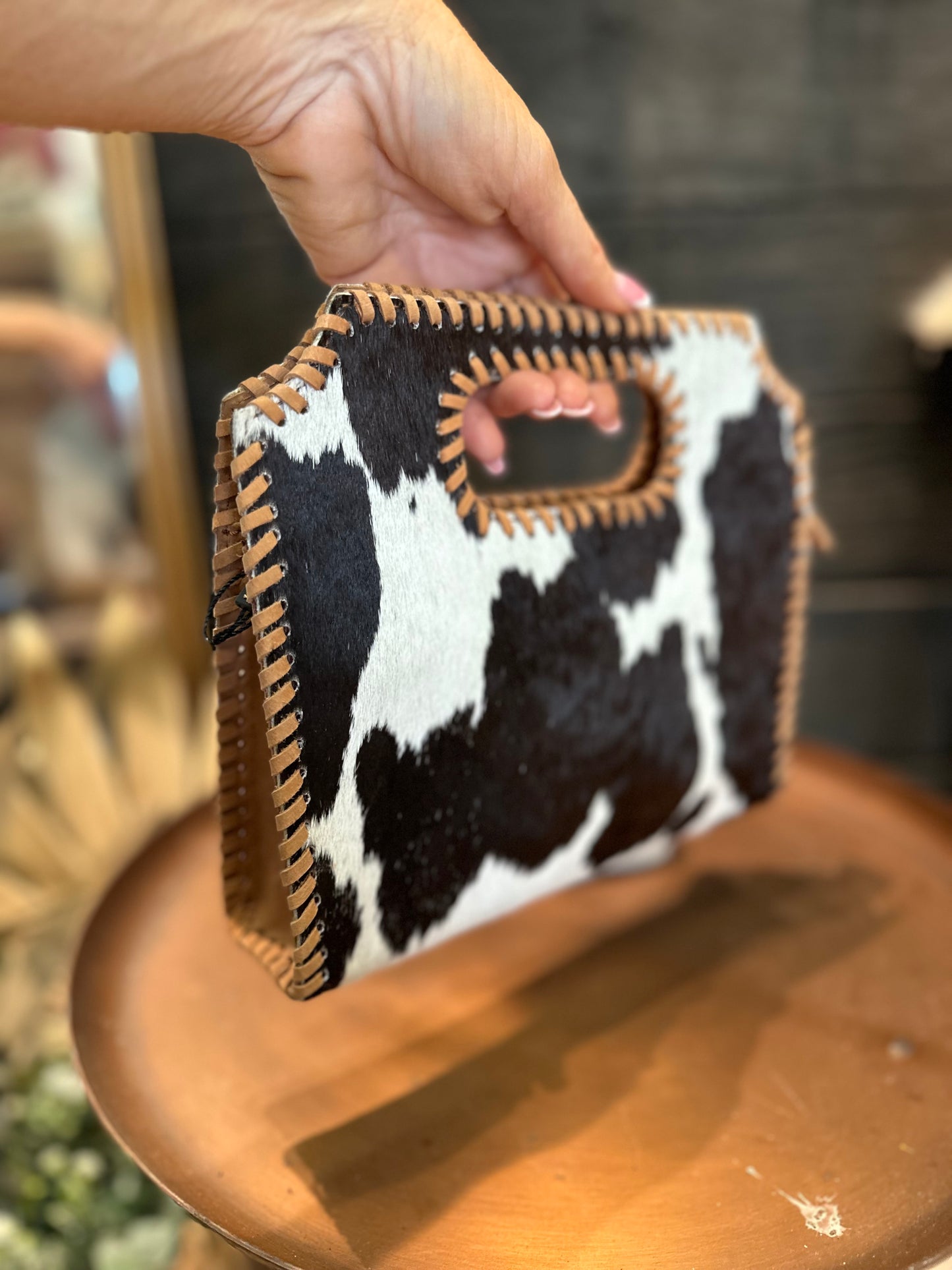LW Alma handbag in black and white cowhide