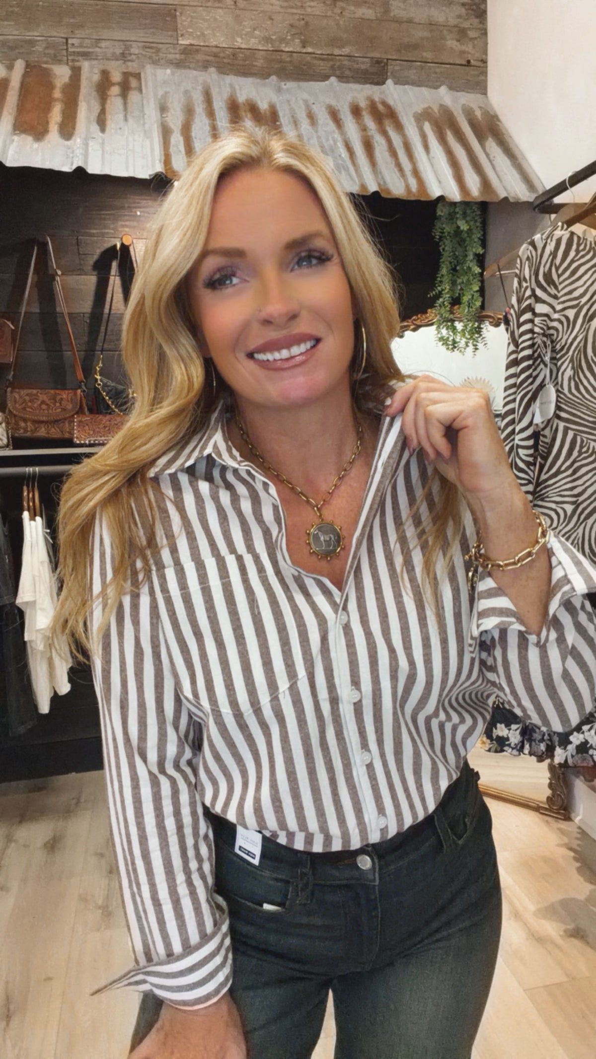 “The Stockman” Striped 100% Cotton Collared Top
