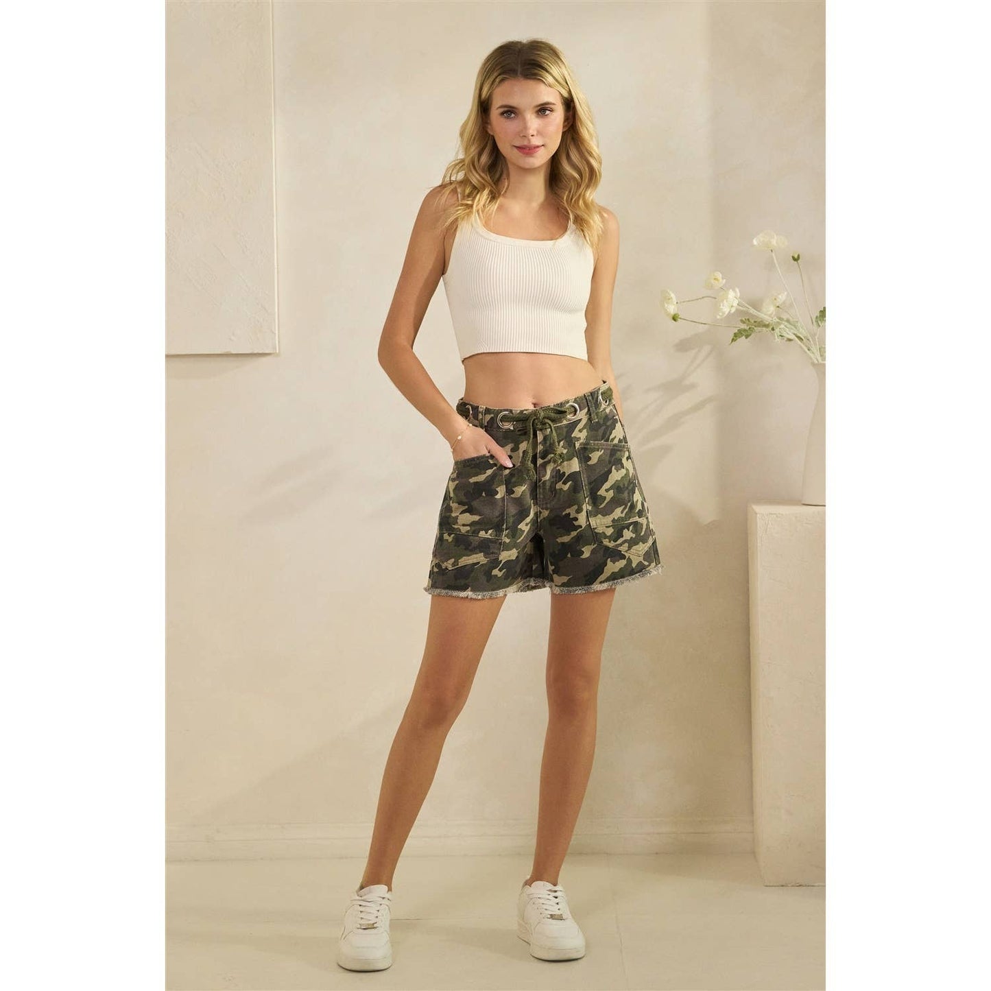 Untamed Tie Denim Shorts with Drawcord Waist Detail