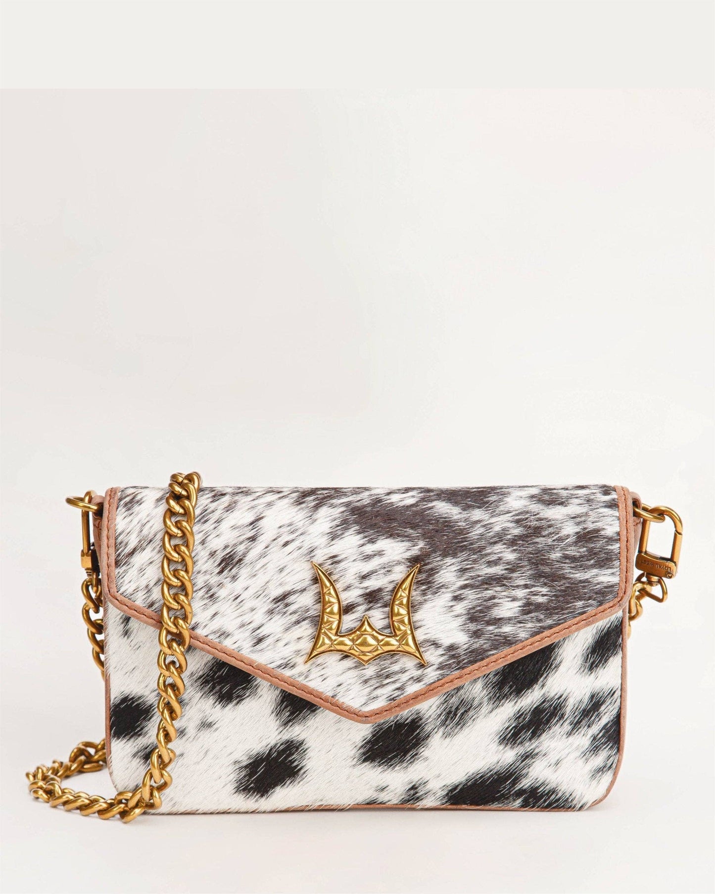 Loyal West On The Go Mini Chain Bag- In Brown & White Cowhide And Calfskin
