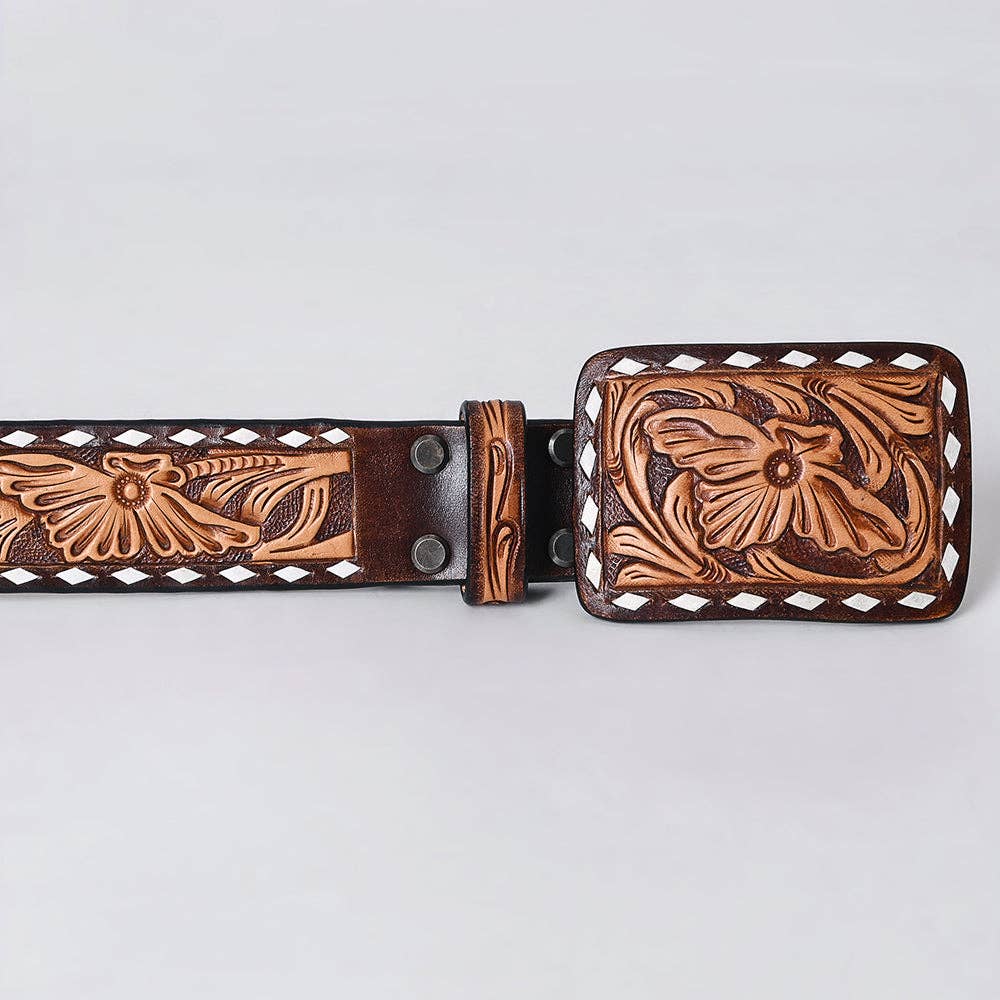 American Darling tooled belt with buck stitch