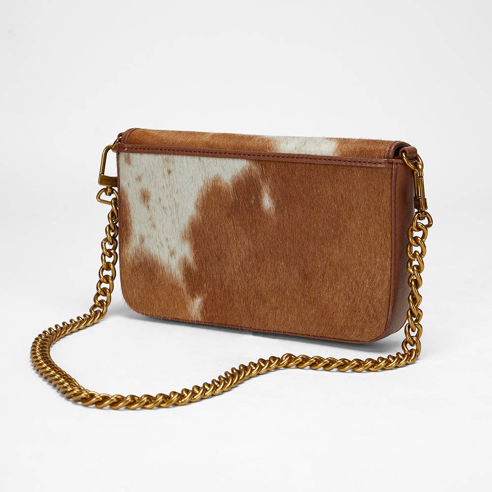 Loyal West On The Go Mini Chain Bag- In Brown & White Cowhide And Calfskin