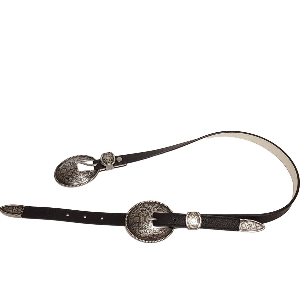 The Westcott Antique Silver Double Buckle Skinny Belt