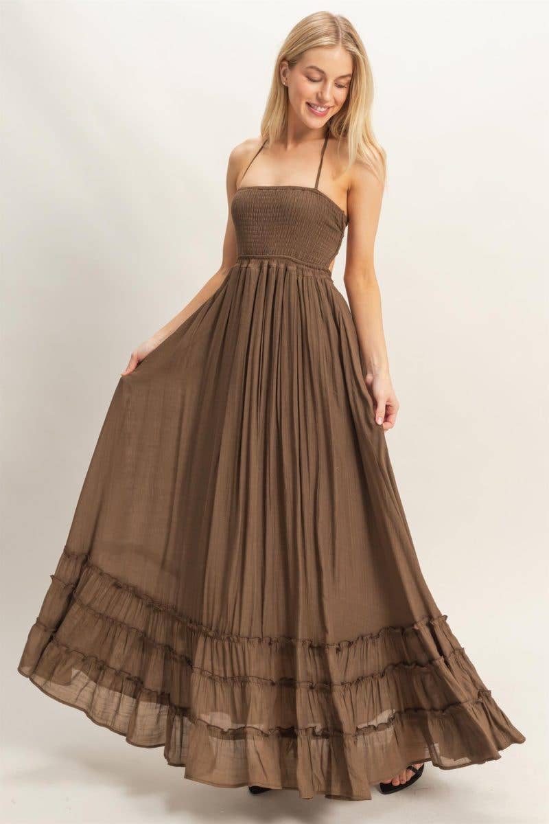 Sunset Tides - Smocked Halter Maxi Dress