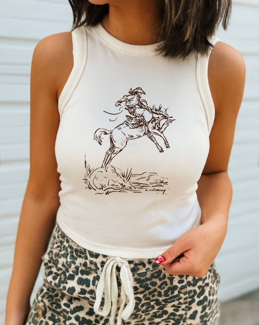 Cody Bronc Tank | Western Graphic  Cropped Tank