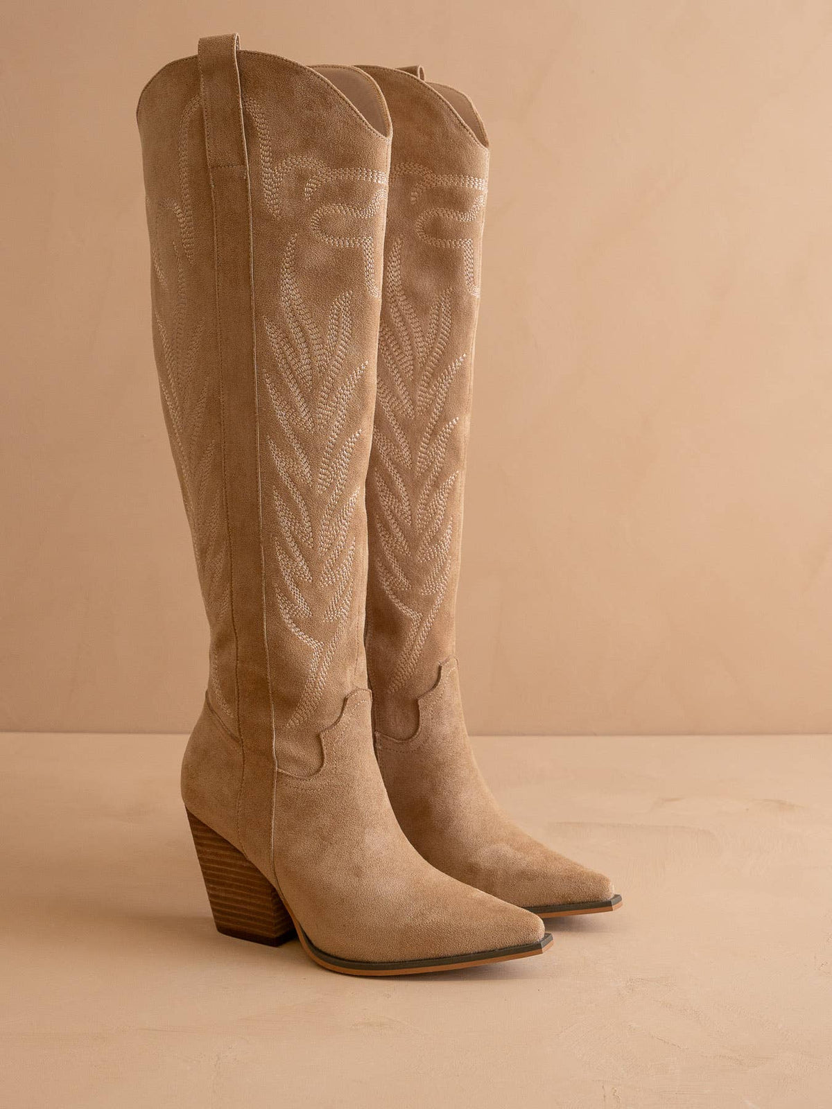 The Bronco Almond | Knee High Cowboy Western Fall Boots