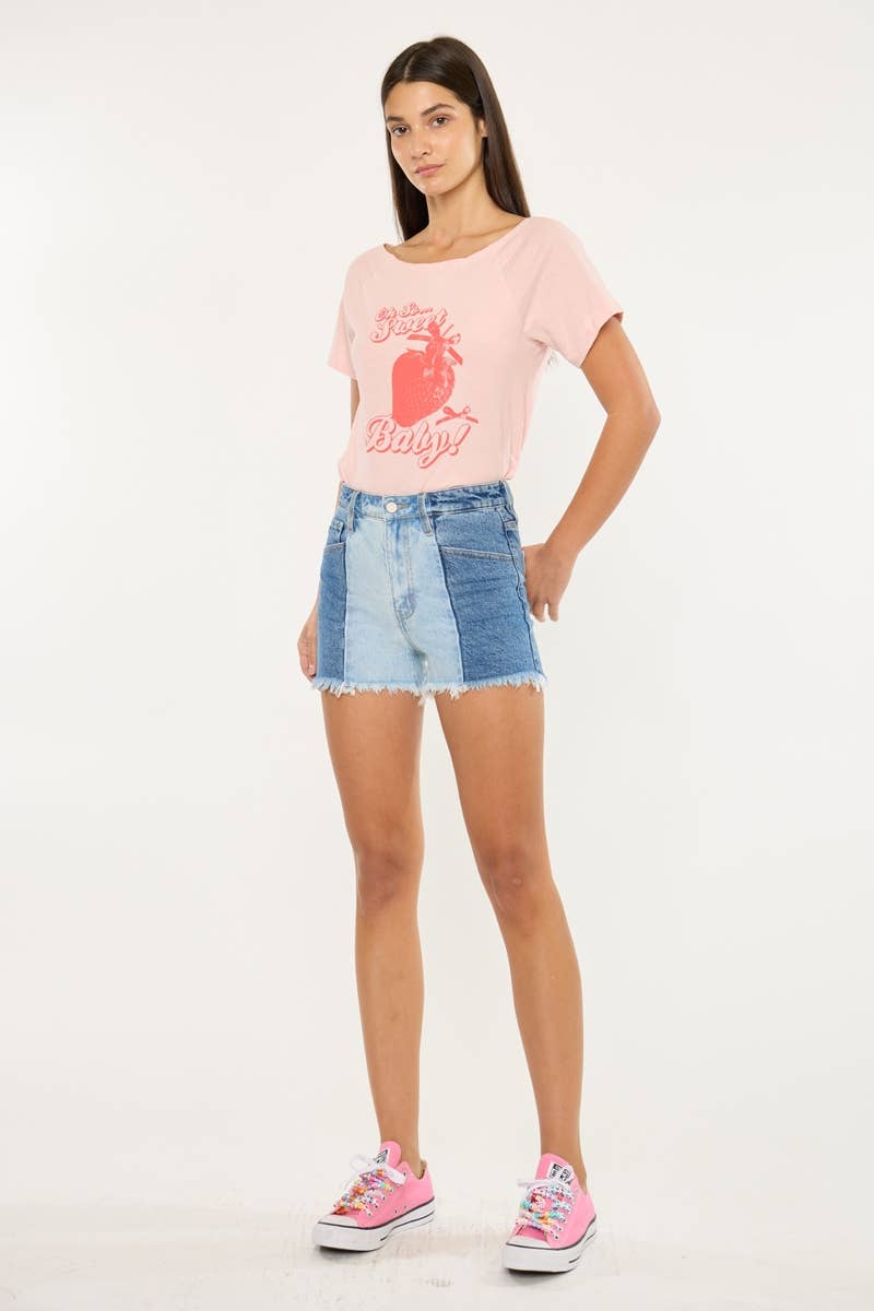 The Brooks - TWO TONE HIGH RISE DENIM Shorts