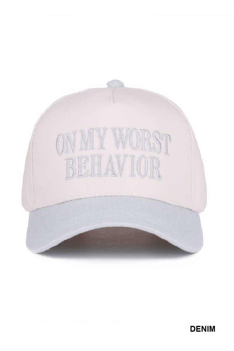 On My Worst Behavior Two Tone Canvas Cotton Cap