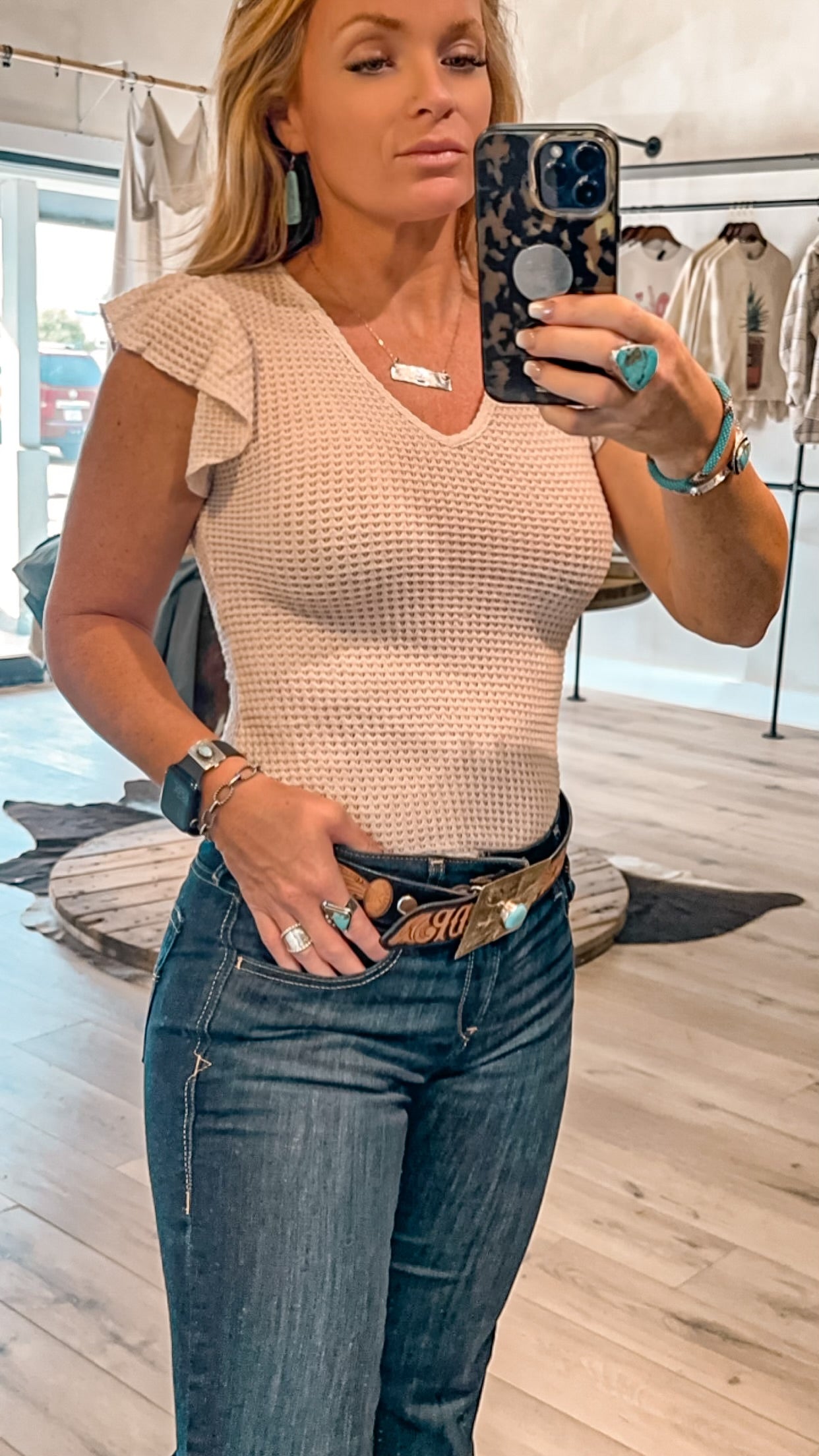 Boho ruffle sleeve v neck top