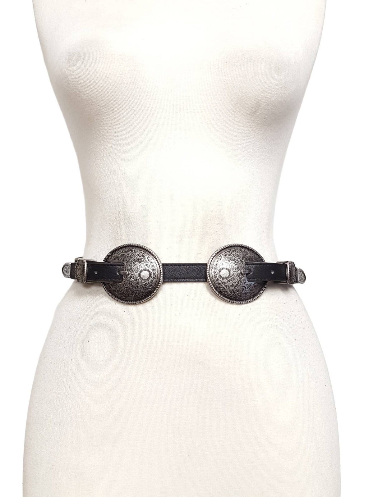 The Westcott Antique Silver Double Buckle Skinny Belt