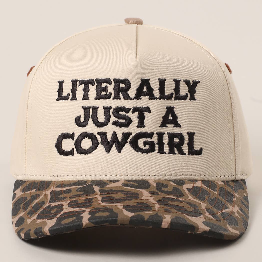 LITERALLY JUST A COWGIRL Leopard Trucker Hat