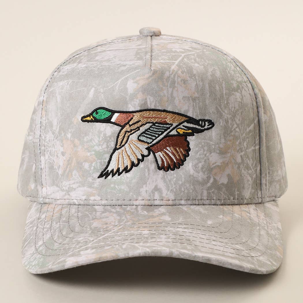 Flying Mallard Duck Embroidered Camo Trucker Hat