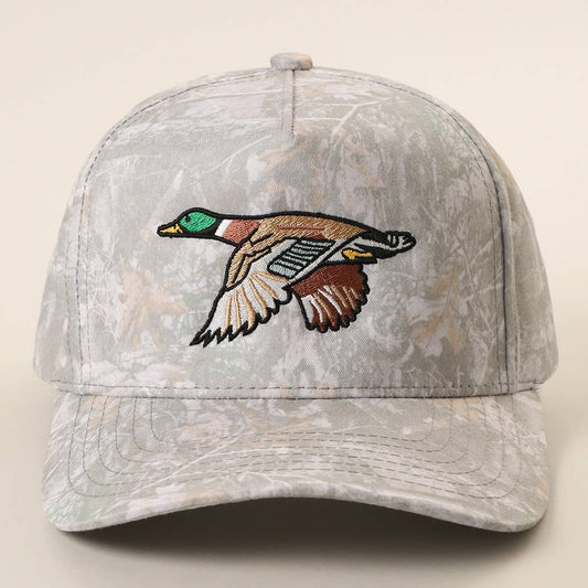 Flying Mallard Duck Embroidered Camo Trucker Hat