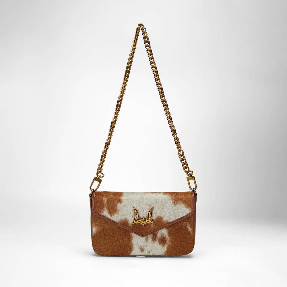 Loyal West On The Go Mini Chain Bag- In Brown & White Cowhide And Calfskin