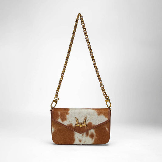 Loyal West On The Go Mini Chain Bag- In Brown & White Cowhide And Calfskin