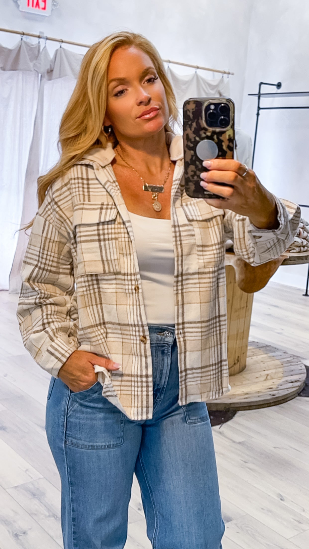 Neutral flannel with removable hood