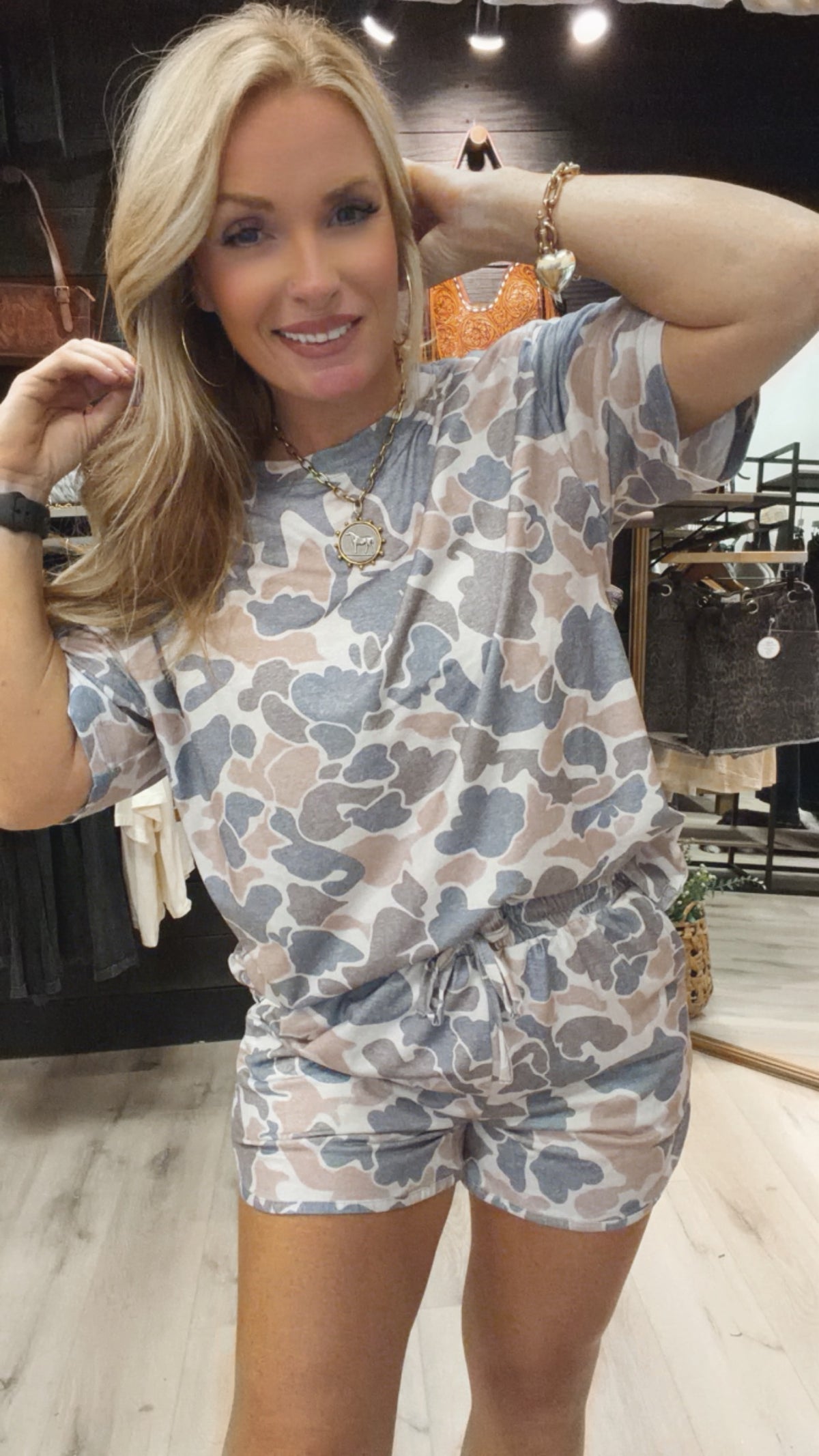 Weekend at the Ranch Camo Short Sleeve Tee & Drawstring Shorts Set