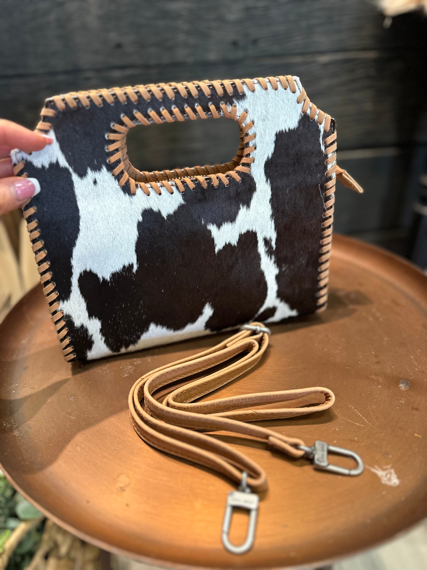 LW Alma handbag in black and white cowhide