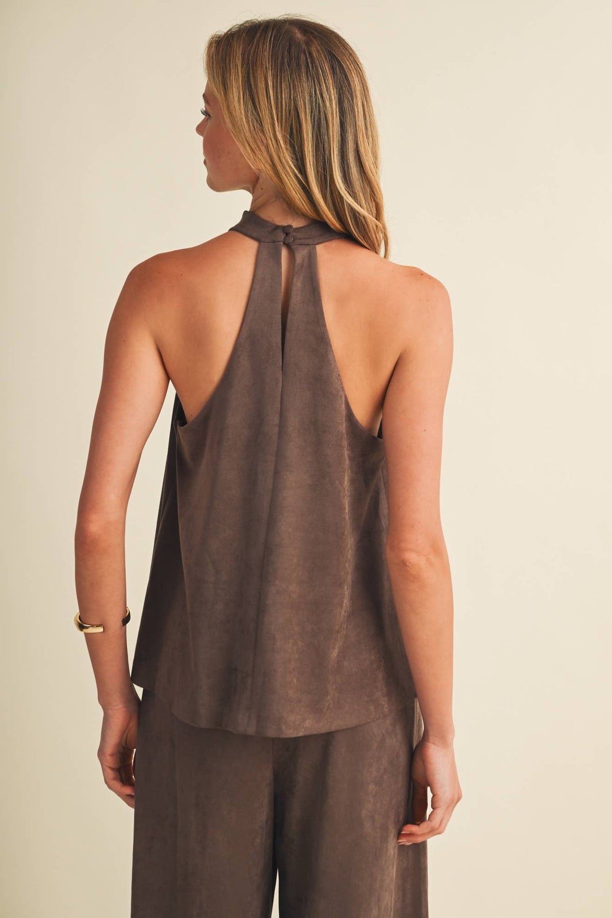 The Sloane Sueded Knit Halter Cowl Neck Top